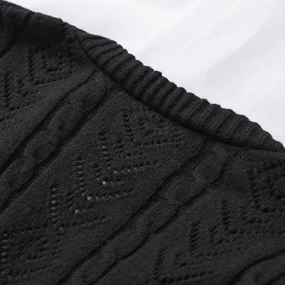 Black Ruffled Buttoned Open Front Knitted Sweater - Picture 14 of 16